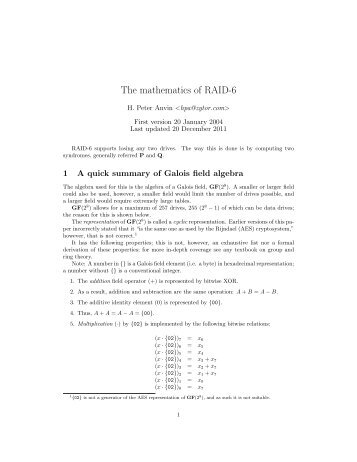 The mathematics of RAID-6 - The Linux Kernel Archives