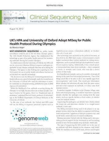 UK's HPA and University of Oxford Adopt MiSeq for Public ... - Illumina