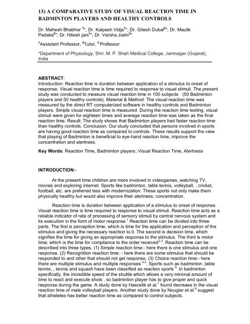 13) a comparative study of visual reaction time in badminton players ...