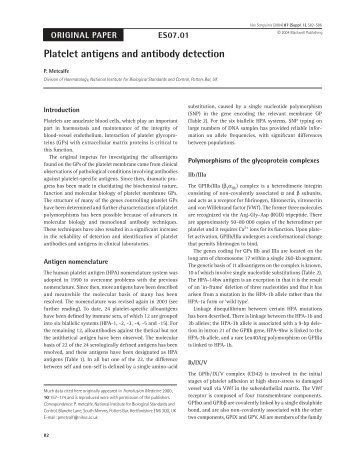 Platelet antigens and antibody detection