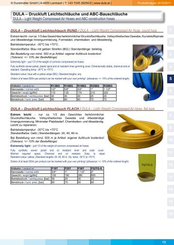 DULA – Druckluft Leichtschläuche und ABC-Bauschläuche 1 2 3 4 5 ...