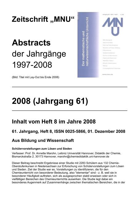 Abstracts der Jahrgänge 1997-2008 2008 (Jahrgang 61) - MNU
