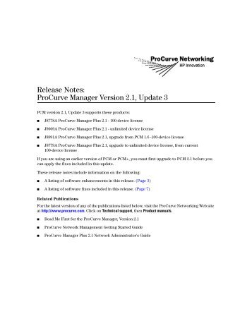 Release Notes: ProCurve Manager Ver 2.1, Update 3 - HP