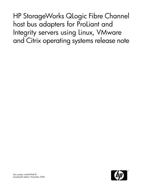 HP StorageWorks QLogic Fibre Channel host bus adapters for HP ...