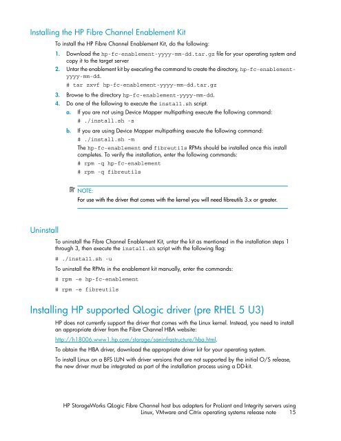 HP StorageWorks QLogic Fibre Channel host bus adapters for HP ...