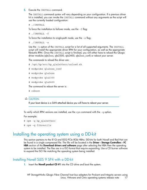 HP StorageWorks QLogic Fibre Channel host bus adapters for HP ...