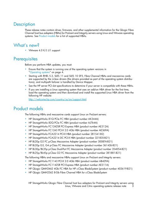 HP StorageWorks QLogic Fibre Channel host bus adapters for HP ...