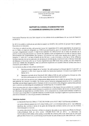 Etexco Rapport du Conseil d'Administration 2013