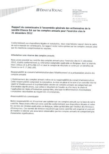 Etexco Rapport du commissaire 2012