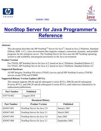 NonStop Server for Java Programmer's Reference - Hewlett Packard