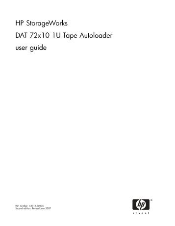 HP StorageWorks DAT 72x10 1U Tape Autoloader user guide