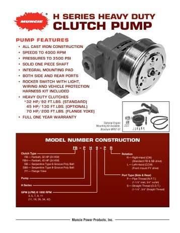 clutch pump specifications - Muncie Power Products