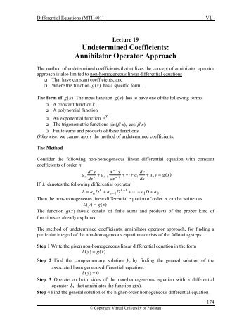 Undetermined Coefficients Annihilator Operator Approach