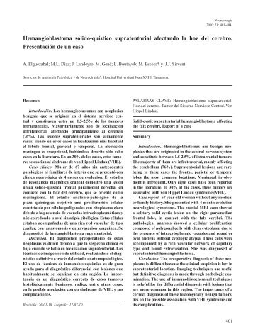 Hemangioblastoma sólido-quístico supratentorial afectando la hoz ...