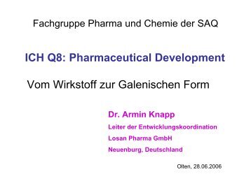 ICH Q8 Pharmaceutical Development Vom Wirkstoff zur Galenischen Form