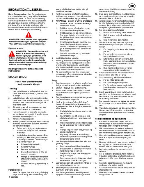 Instruction Book − Riding Mower Model ... - Safe Motor AS