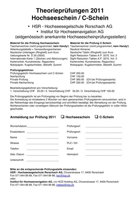 Theorieprüfungen 2011 Hochseeschein / C-Schein - HOZ