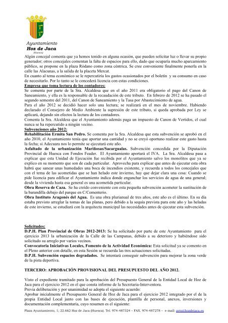 ACTA SESIÓN ORDINARIA 1 DE Marzo DE 2012 - Hoz de Jaca