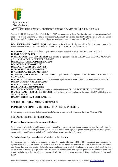 ACTA SESIÓN ORDINARIA 26 DE Julio DE 2012 - Hoz de Jaca