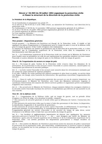 DÃ©cret nÂ° 64-563 du 30 juillet 1964 organisant la protection civile et ...