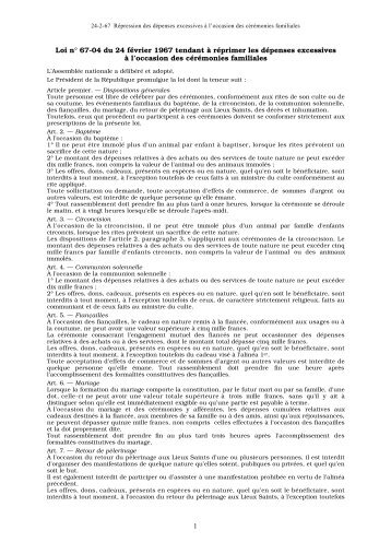 1 Loi nÂ° 67-04 du 24 fÃ©vrier 1967 tendant Ã  rÃ©primer les dÃ©penses ...