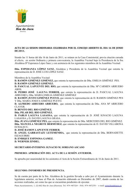 acta sesión ordinaria 16 de junio de 2011 - Hoz de Jaca