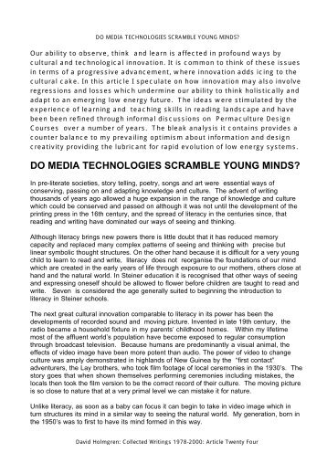 do media technologies scramble young minds? - David Holmgren