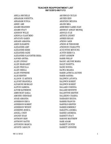teacher reappointment list 08/13/2012-06/11/13 abella michelle ...