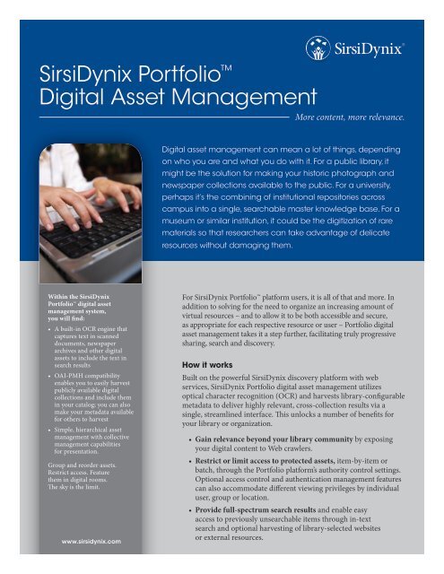 SirsiDynix Portfolio Digital Asset Management