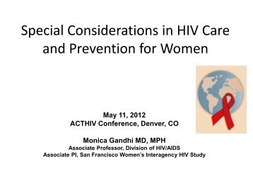 Special Considerations in HIV Care and Prevention for Women