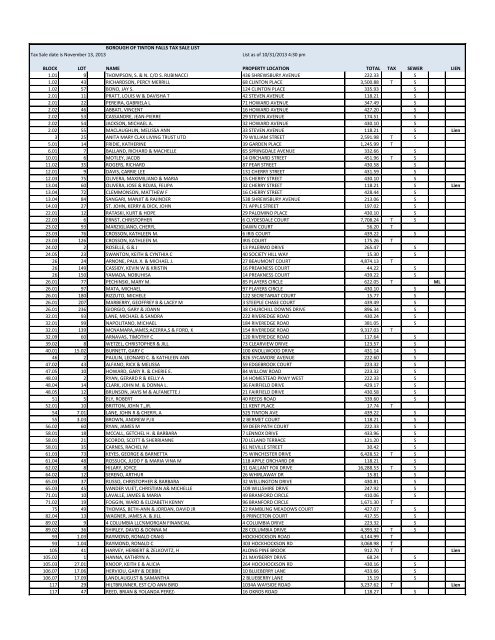 BOROUGH OF TINTON FALLS TAX SALE LIST ... - Tinton Falls, NJ