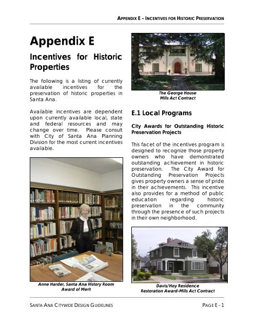 Appendix E - Incentives for Historic Preservation - City of Santa Ana