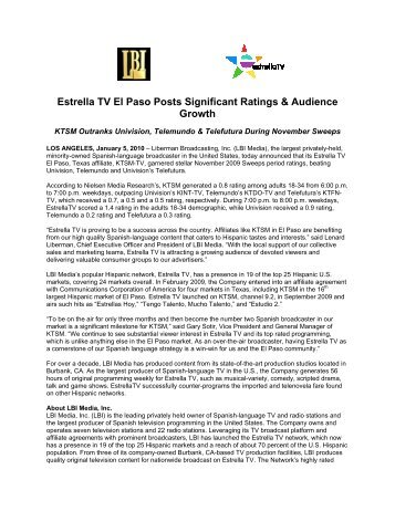 Estrella TV El Paso Posts Significant Ratings & Audience Growth - LBI