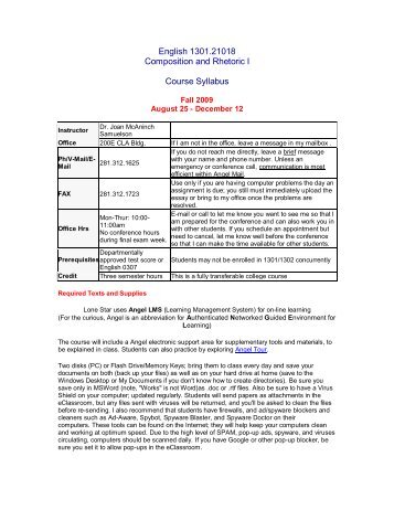 English 1301 Traditional Course document - Kingwood College