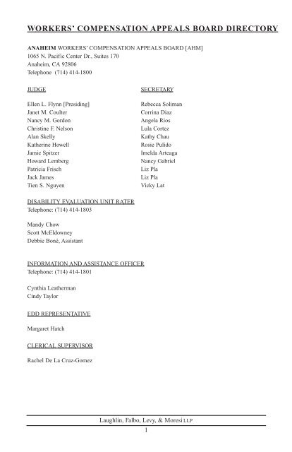 Workers Compensation Appeals Board Directory Laughlin Falbo