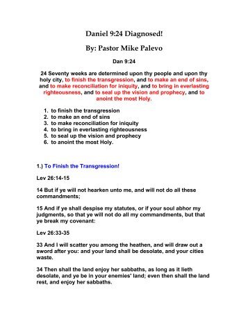 Daniel 9:24 Diagnosed! By Pastor Mike Palevo