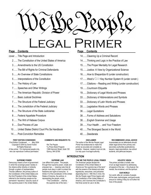 We The People Legal Primer - Prison Book Program