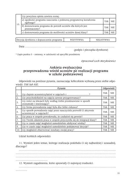 w rzeczywistości szkolnej Tworzenie – wybór – ewaluacja