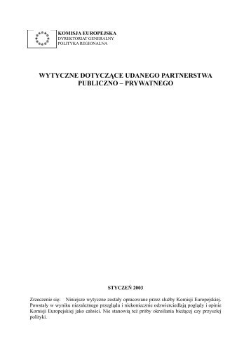 WYTYCZNE DOTYCZĄCE UDANEGO PARTNERSTWA PUBLICZNO – PRYWATNEGO