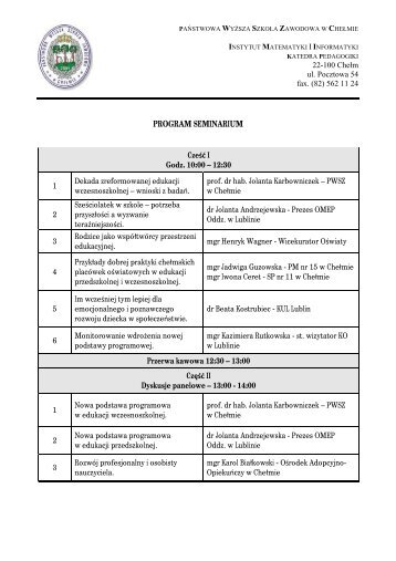 program seminarium - PaÅstwowa WyÅ¼sza SzkoÅa Zawodowa w ...