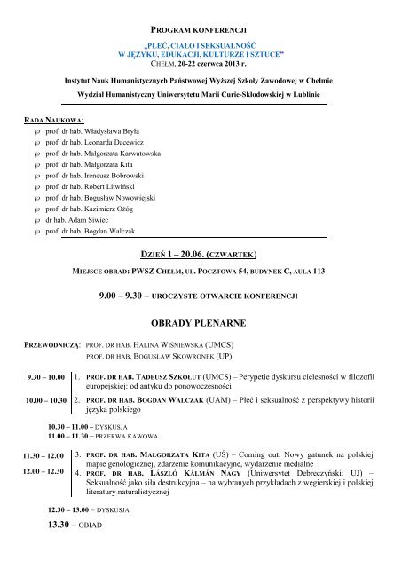 program konferencji - PaÅstwowa WyÅ¼sza SzkoÅa Zawodowa w ...