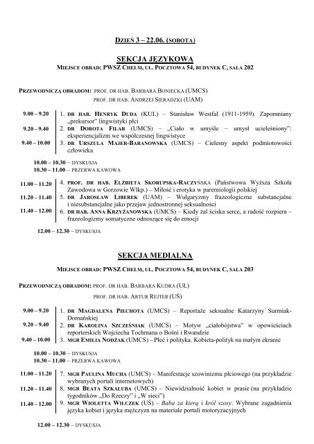 program konferencji - PaÅstwowa WyÅ¼sza SzkoÅa Zawodowa w ...