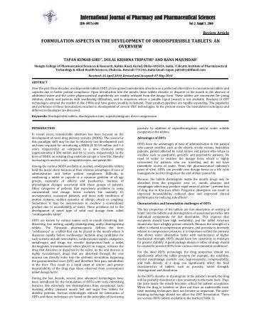 formulation aspects in the development of orodispersible tablets