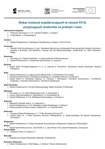 Wykaz instytucji - Serwis internetowy Instytutu Filologii Polskiej UAM ...