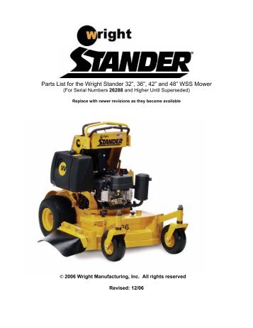 Parts List for the Wright Stander 32” 36” 42” and 48” WSS Mower