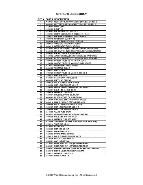 Parts List for Sentar