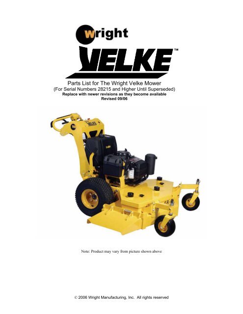 Parts List for The Wright Velke Mower