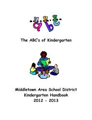Kindergarten Student Handbook - the Middletown Area School District