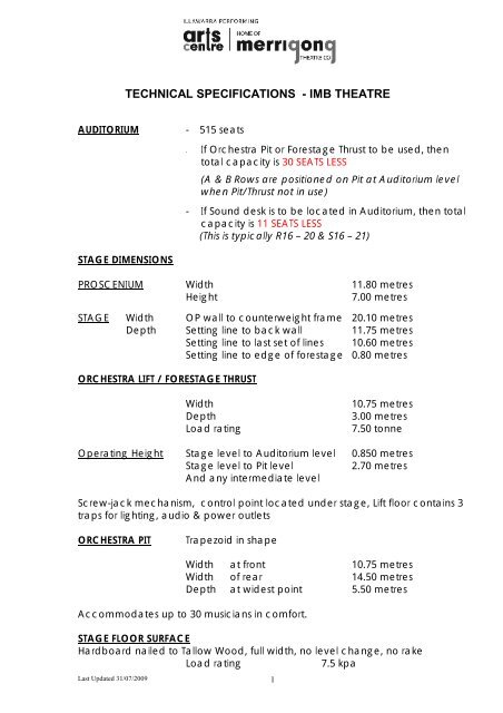 TECHNICAL SPECIFICATIONS - IMB THEATRE