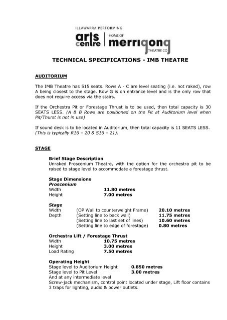 TECHNICAL SPECIFICATIONS - IMB THEATRE